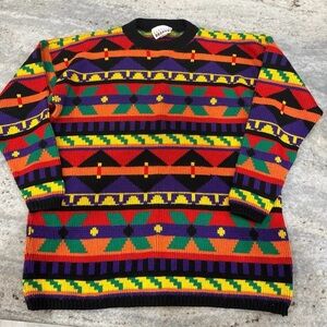 Vintage 80s Carolina Colours Large Colorful Knit Sweater Crewneck